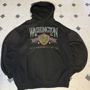 Vintage Washington DC Hoodie Black Graphic Pullover Our Nation's Capital OneSize